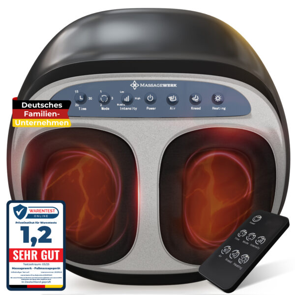 MASSAGEWERK® Premium Fußmassagegerät Elektrisch | EMS Fußmassagegerät mit Shiatsu, Vibration und Heizfunktion bis Größe 45
